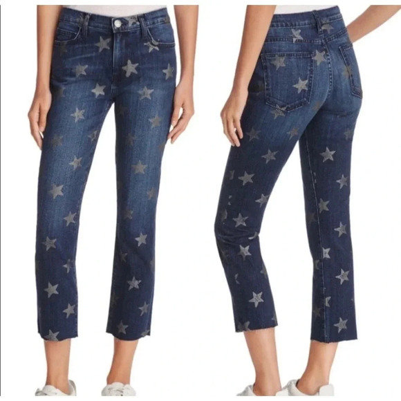 NWT $268 Current/Elliott Slim Cropped Straight Leg Jean Rollin Star Print - Picture 1 of 6